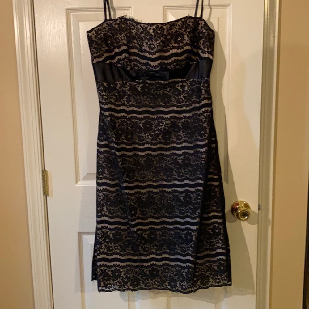 Delaru black lace strapless cocktail dress